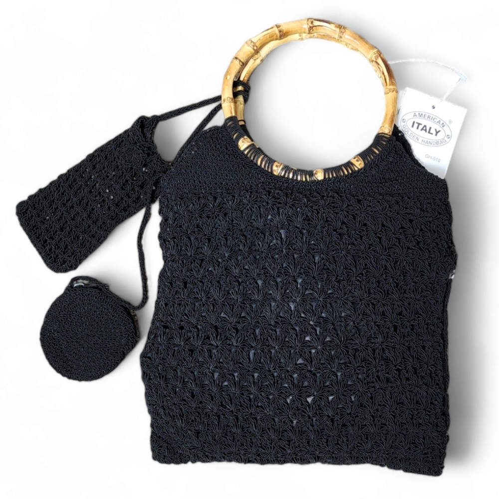 Nwt|Crotchet bamboo women's, black carry bag